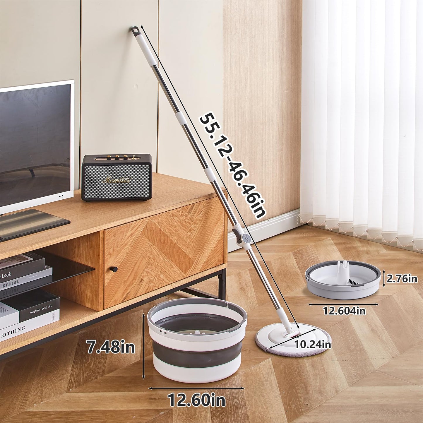 Spin Mop and Bucket Set ?2 Replaceable Microfiber Mop Pads?1 Magic Sponge Eraser pad for Deep-Cleaning Mops for Floors (Mop Set, 10" Mop-Head)