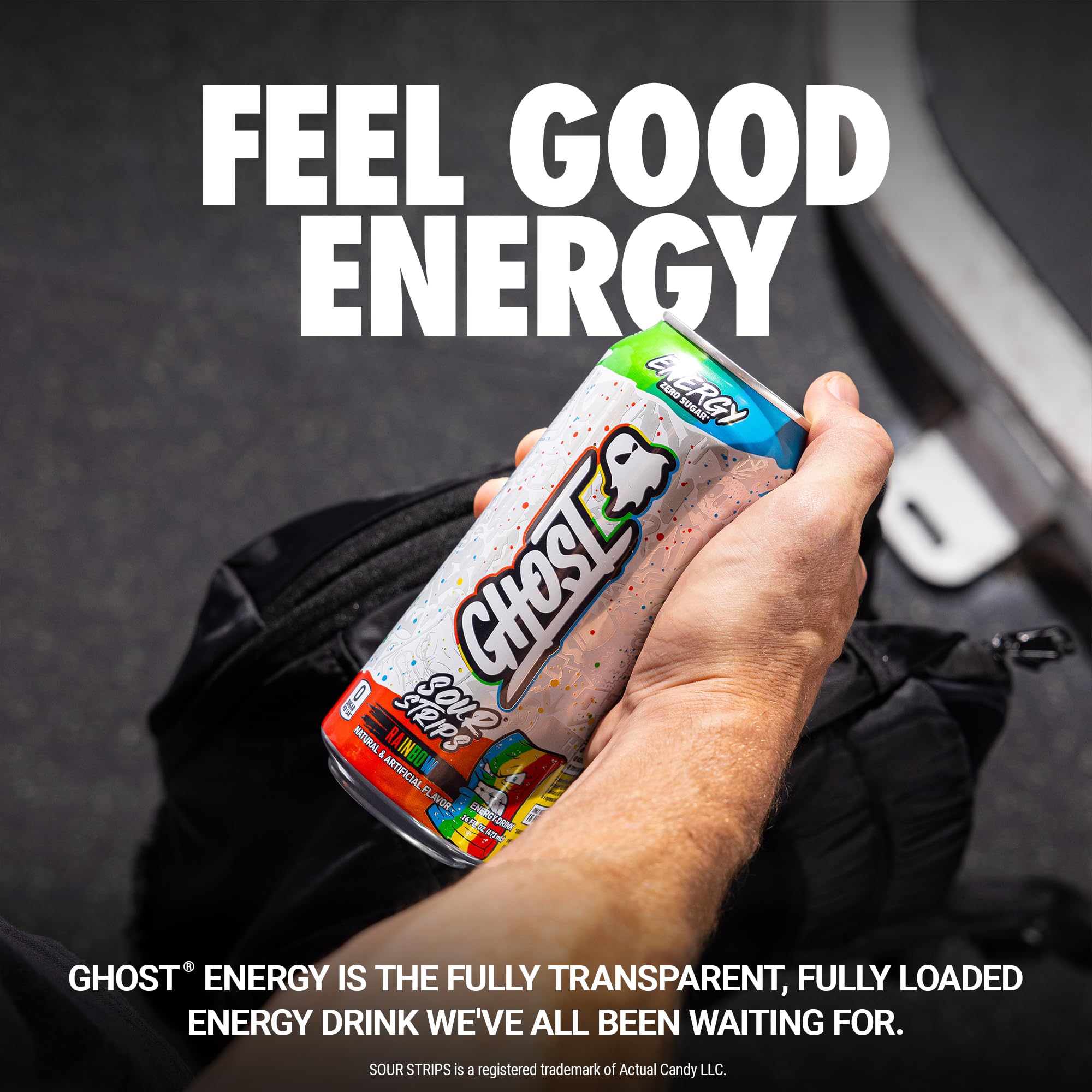 GHOST Energy Drink - 12-Pack, Sour Strips Rainbow, 16oz Cans - Energy & Focus & No Artificial Colors - 200mg of Natural Caffeine, L-Carnitine