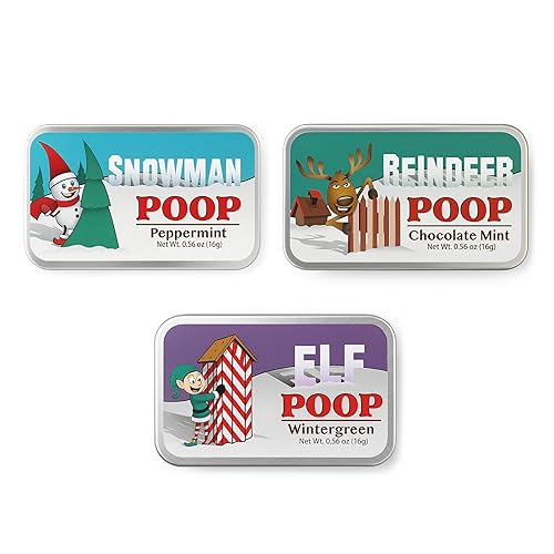 Amusemints Christmas Poop Mints 3 Pack - (3 x .56 Ounce) | Festive Novelty Candy Gifts | Funny Stocking Stuffers | Holiday Party Favors & Collectible