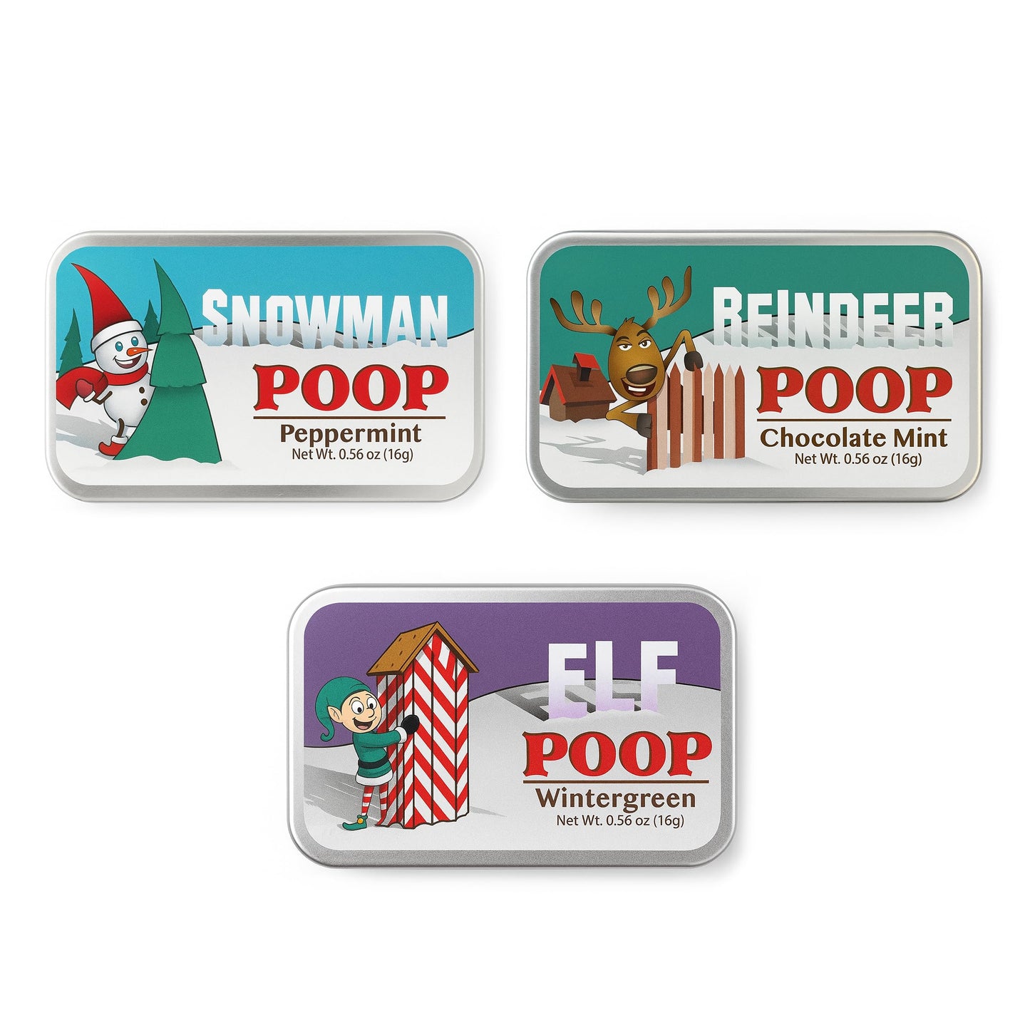 Amusemints Christmas Poop Mints 3 Pack - (3 x .56 Ounce) | Festive Novelty Candy Gifts | Funny Stocking Stuffers | Holiday Party Favors & Collectible