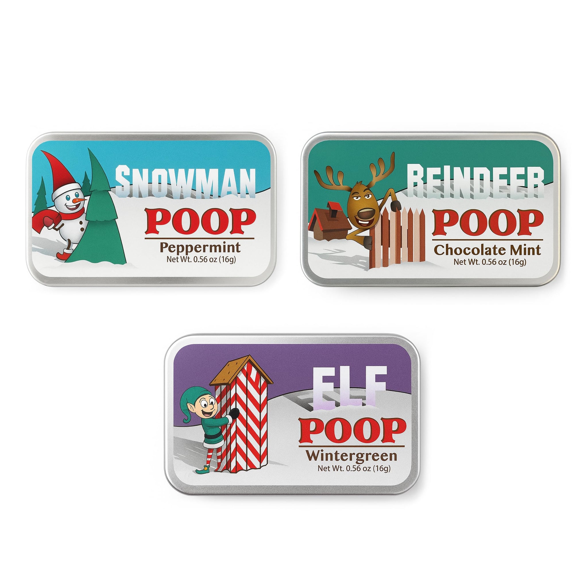 Amusemints Christmas Poop Mints 3 Pack - (3 x .56 Ounce) | Festive Novelty Candy Gifts | Funny Stocking Stuffers | Holiday Party Favors & Collectible