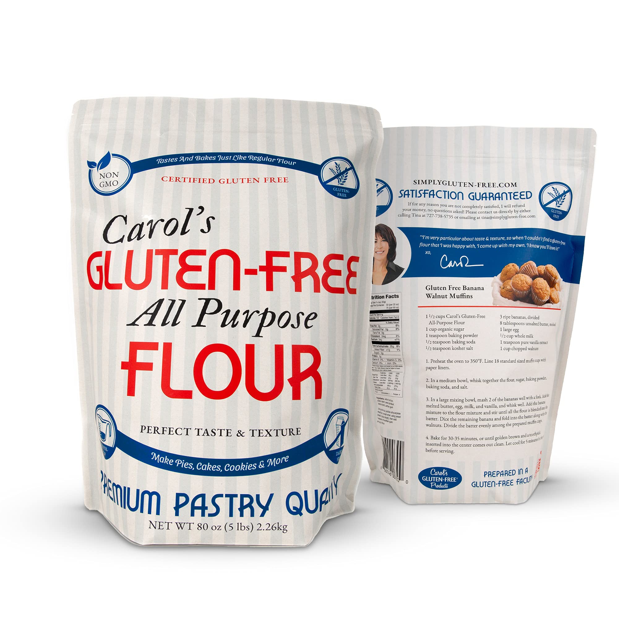 Carol's Gluten Free Flour All Purpose 1 to 1 for Bread Baking, Pizza Dough, Cookie mix, Gluten Free Snacks | a Dairy Free Mix of White Rice/Glutinous