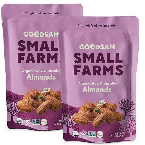 GoodSam Foods - Organic Raw & Unsalted Almonds 1.25lbs (2x10oz Bags) - Regeneratively Farmed California Almonds for Snacking Cooking and Baking
