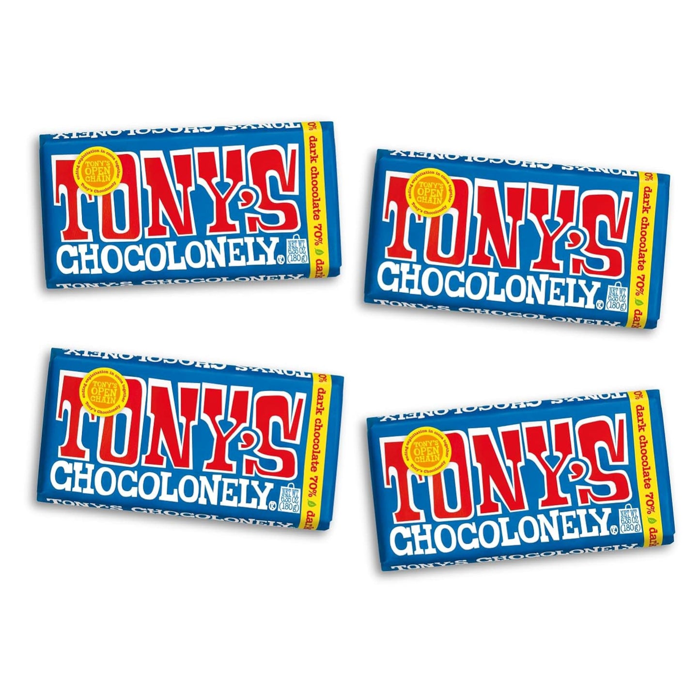 Tony’s Chocolonely Belgian Dark Chocolate, Pure Chocolate Bar for Snacks, Party Favors, Gifts, or Gift Basket, Vegan, 70% Cacao, Made From Quality