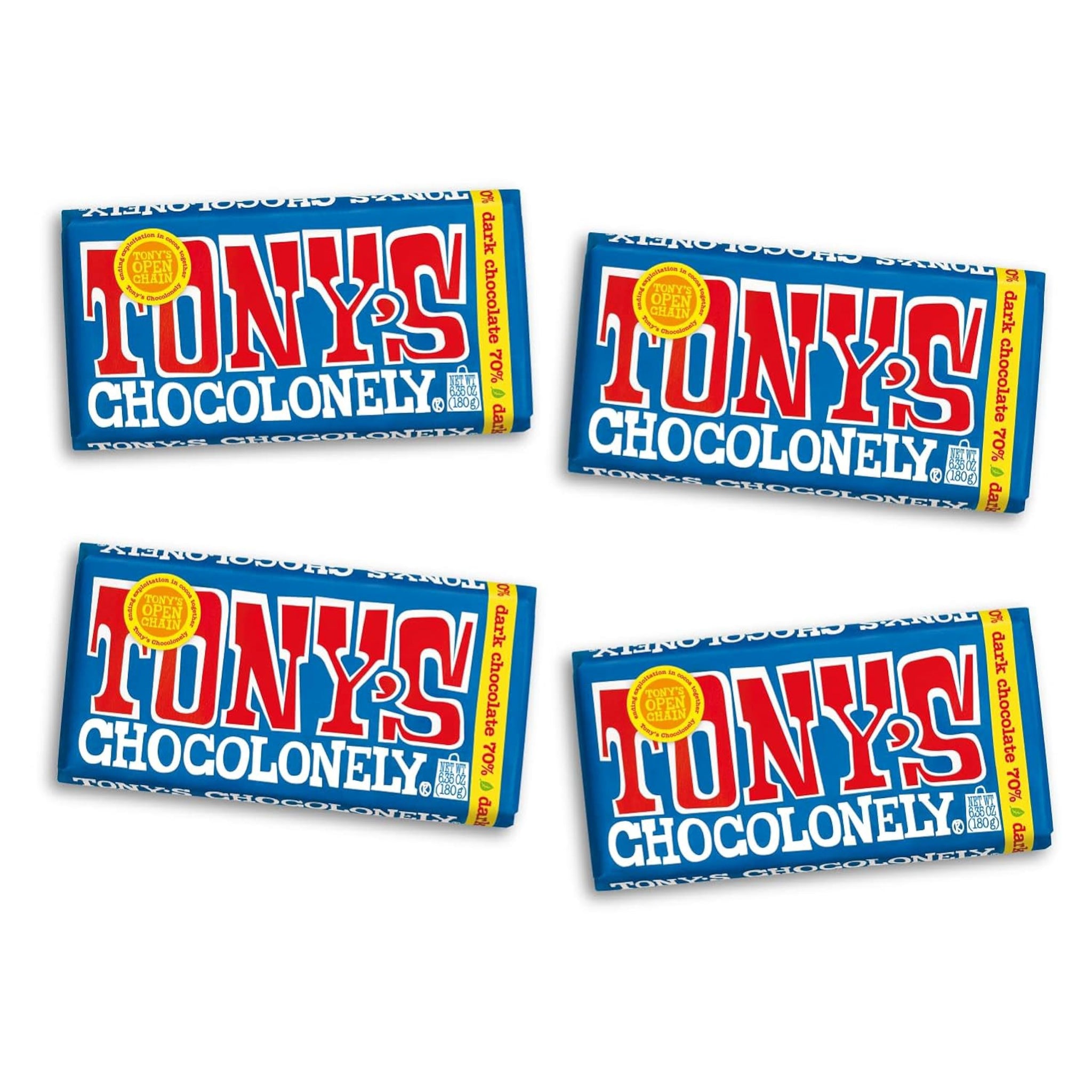 Tony’s Chocolonely Belgian Dark Chocolate, Pure Chocolate Bar for Snacks, Party Favors, Gifts, or Gift Basket, Vegan, 70% Cacao, Made From Quality