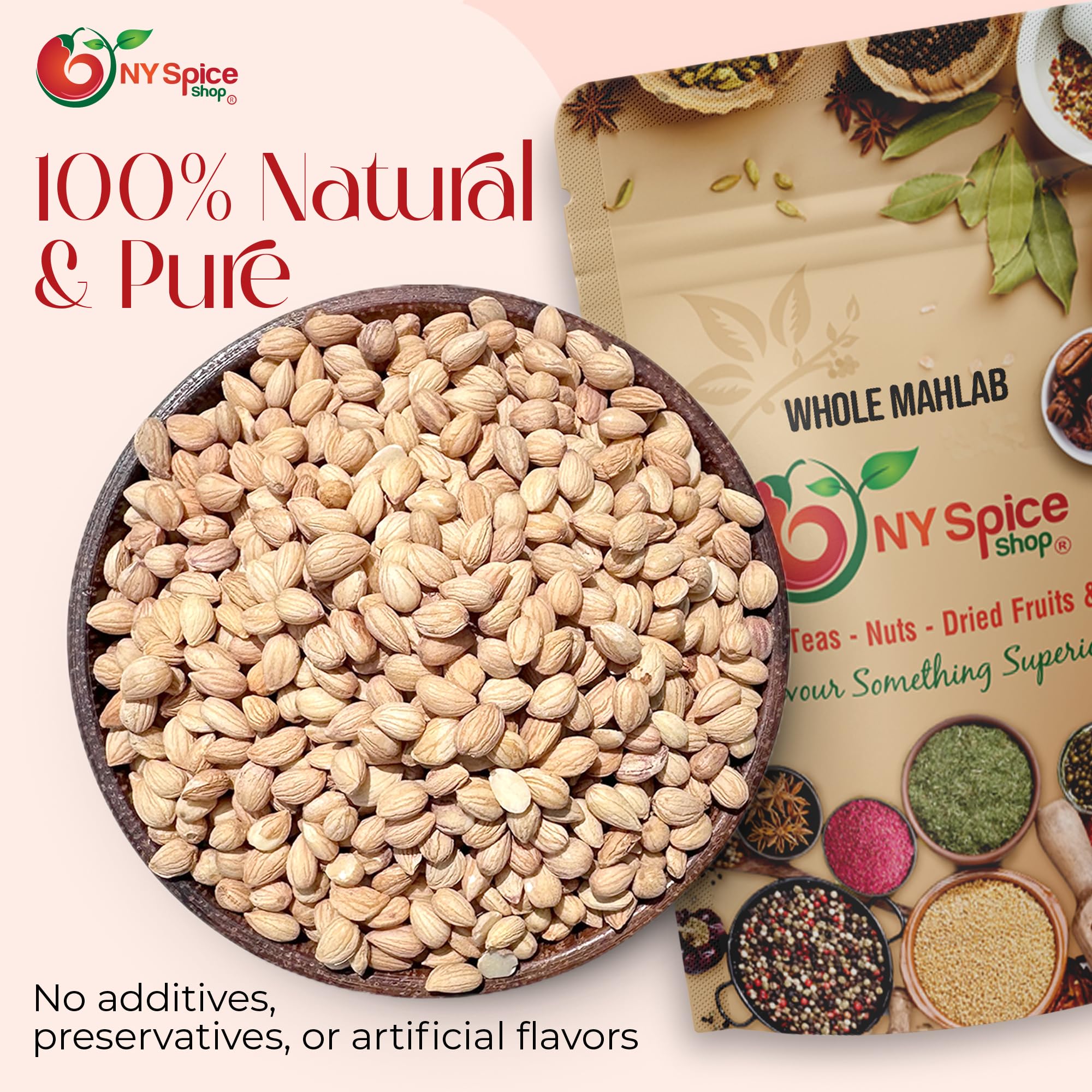 NY SPICE SHOP Mahlab Seed Whole - Raw Spice Mahlepi - Dried Mahlepi - Dry Mahlep Aromatic Traditional Spice for Pastry and Baking - 8 Ounce