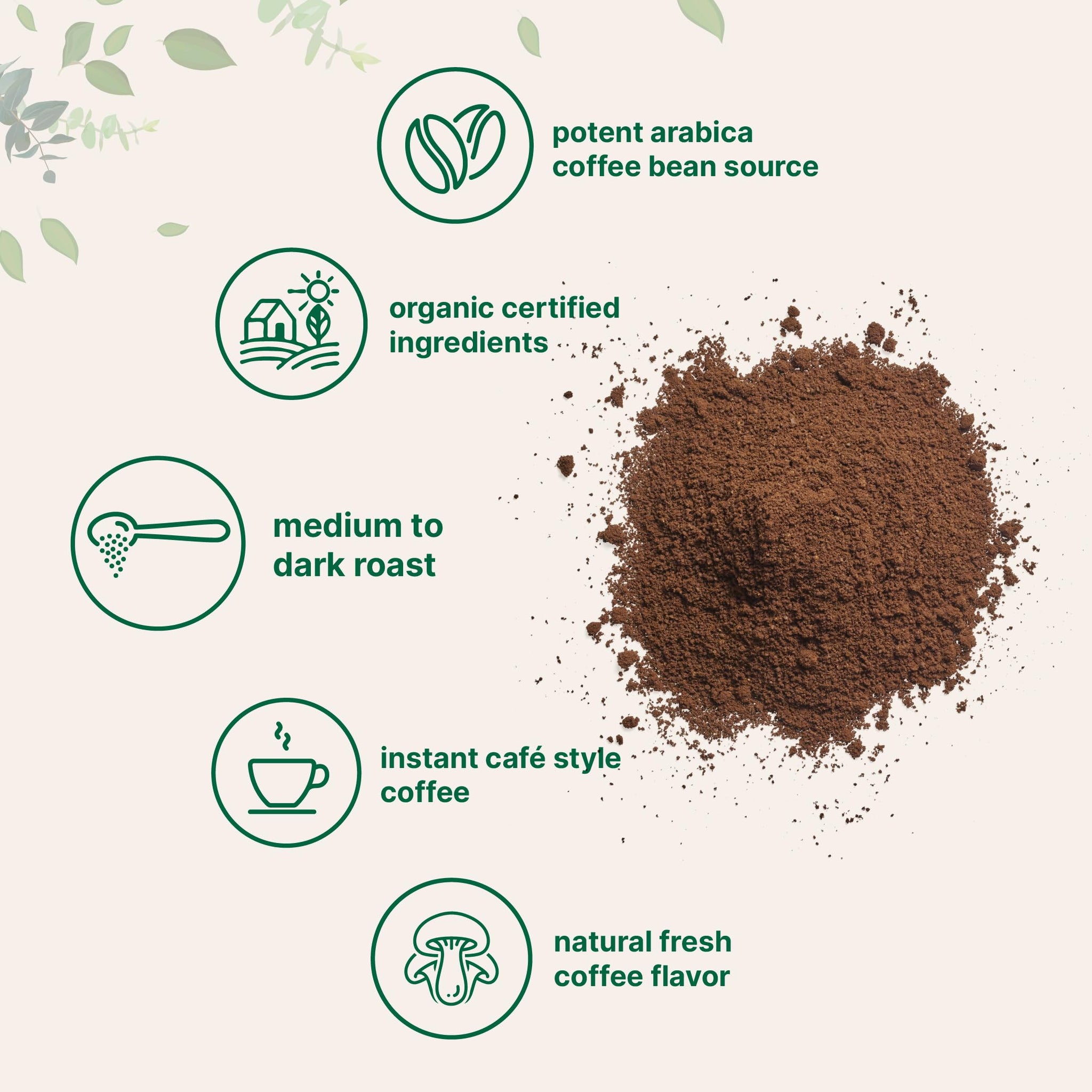 Organic Instant Coffee, 1lb Powder | Premium Arabica Coffee Beans Source | Medium to Dark Roast | Natural Fresh Flavor | Smooth & Rich | Non-GMO