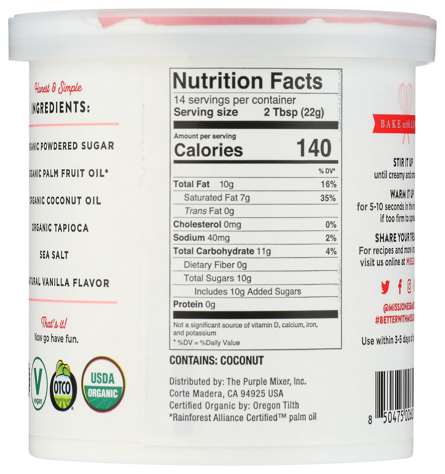Miss Jones Baking Co Organic Vanilla Frosting, 11.29 OZ