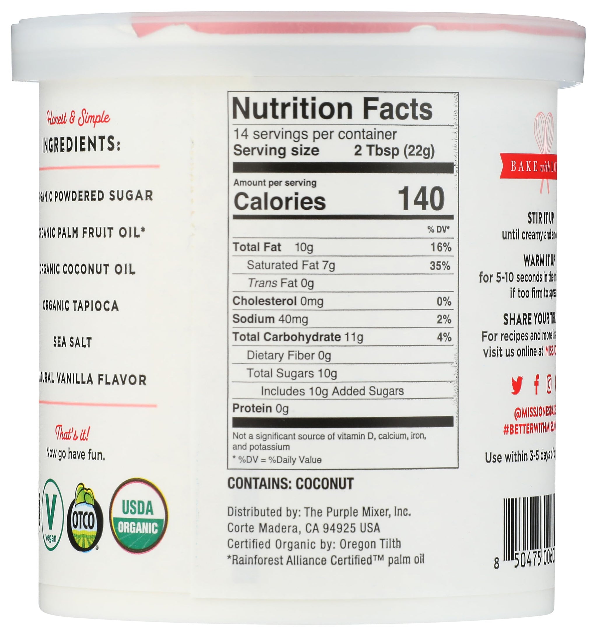 Miss Jones Baking Co Organic Vanilla Frosting, 11.29 OZ