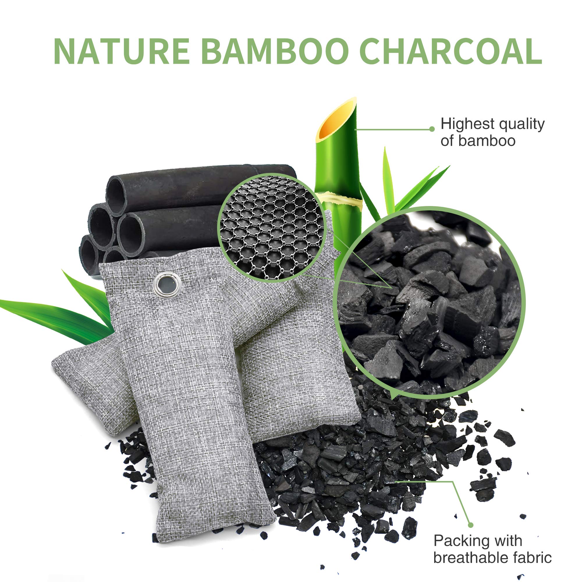 12 Pack Bamboo Air Purifying Bag, Activated Charcoal Bags Odor Absorber, Moisture Absorber, Natural Car Air Freshener, Shoe Deodorizer, Odor
