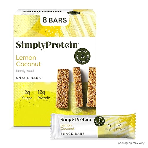 SimplyProtein Lemon Coconut Snack Bars, Naturally Flavored, 12g Protein, 7g Fiber, Low Sugar, Plant-Based, Kosher, Gluten Free & Non-GMO, 8 Count