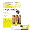 SimplyProtein Lemon Coconut Snack Bars, Naturally Flavored, 12g Protein, 7g Fiber, Low Sugar, Plant-Based, Kosher, Gluten Free & Non-GMO, 8 Count