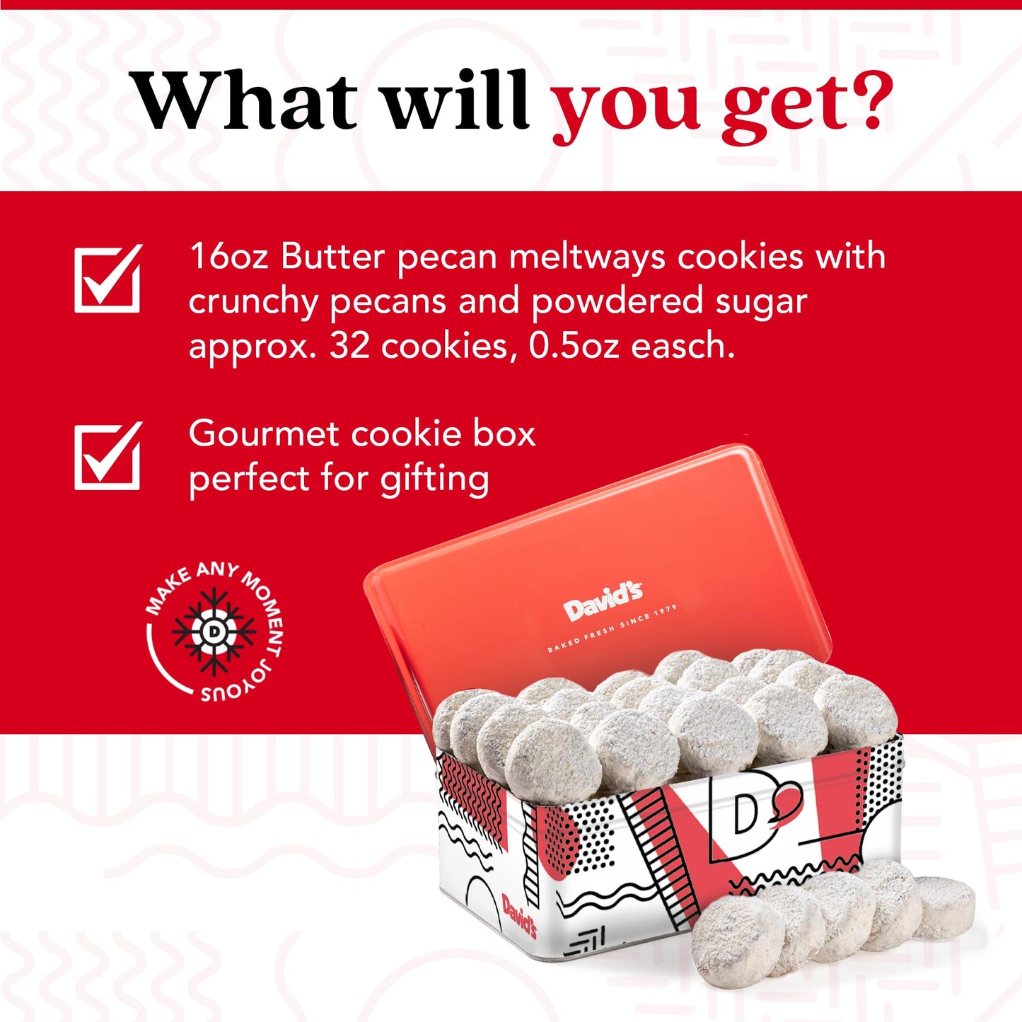 David's Cookies Butter Pecan Meltaways Sweet Sampler Tin - Butter Cookies with Crunchy Pecans, Soft, And Melt In Your Mouth Flavorful Cookies