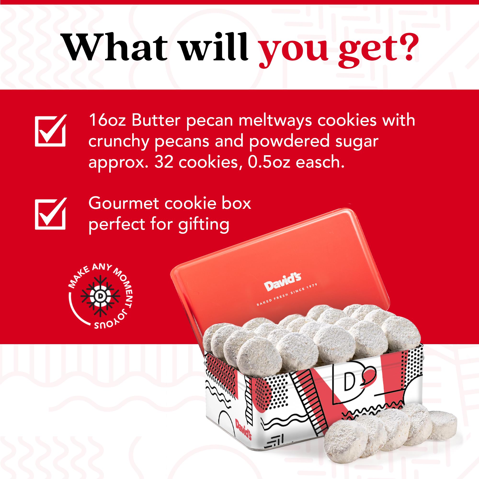 David's Cookies Butter Pecan Meltaways Sweet Sampler Tin - Butter Cookies with Crunchy Pecans, Soft, And Melt In Your Mouth Flavorful Cookies