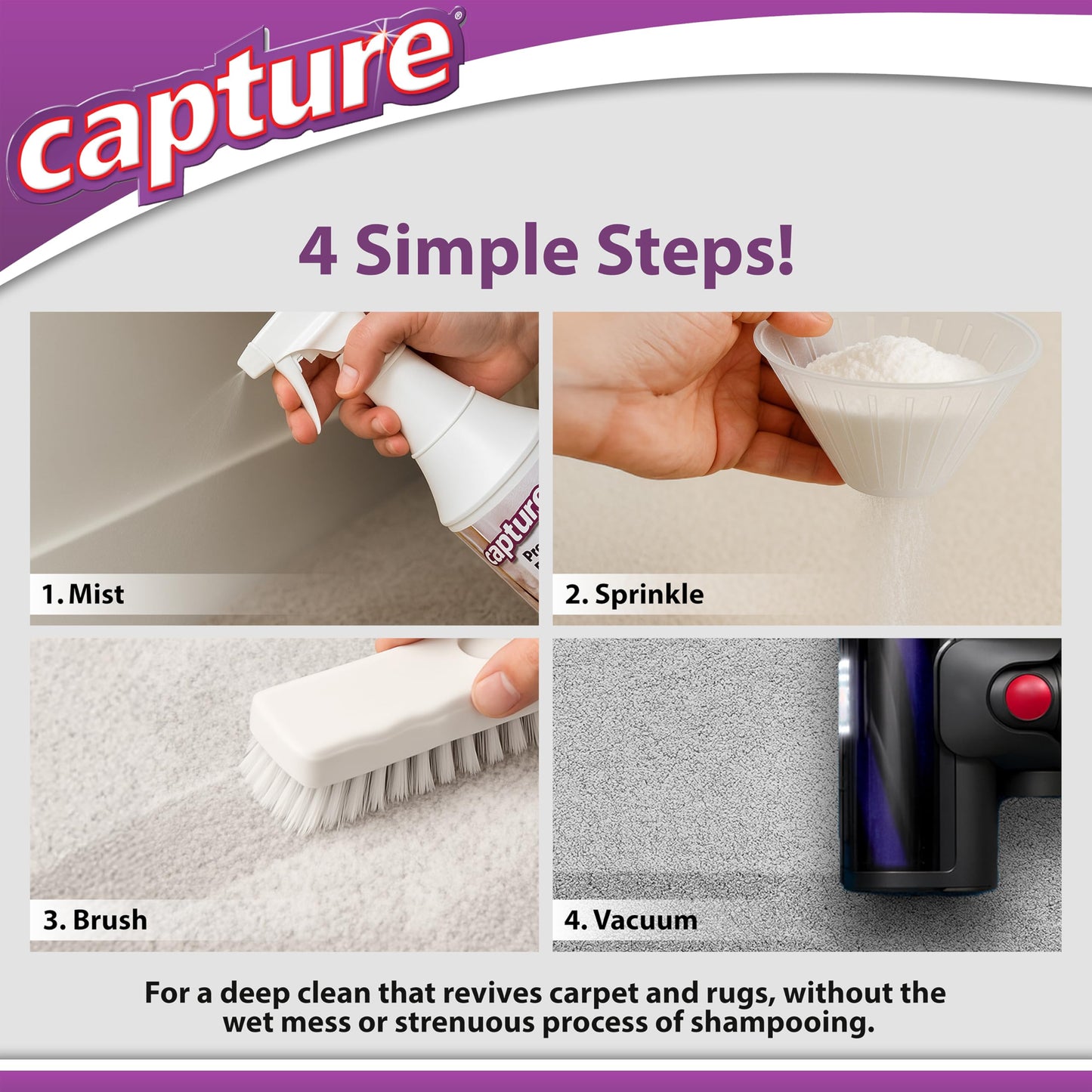 Capture Pre-Mist Soil Release for Carpet Dry Cleaner - Carpet Cleaning Pre Spray - Loosen Juice, Coffee & Wine Spill and Tough Rug Stains Eliminator