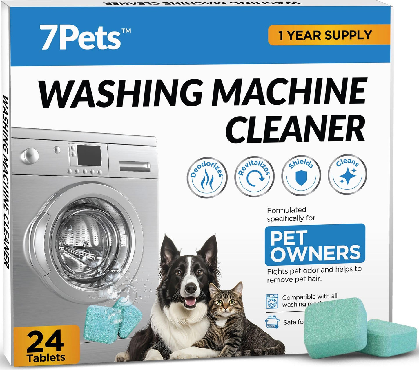 Washing Machine Cleaner Tablets | 24 Count 1-Year Supply | Formulated for Pet Owners | Pet-Friendly Deep Descaler | HE, Top & Front Load | Septic Safe