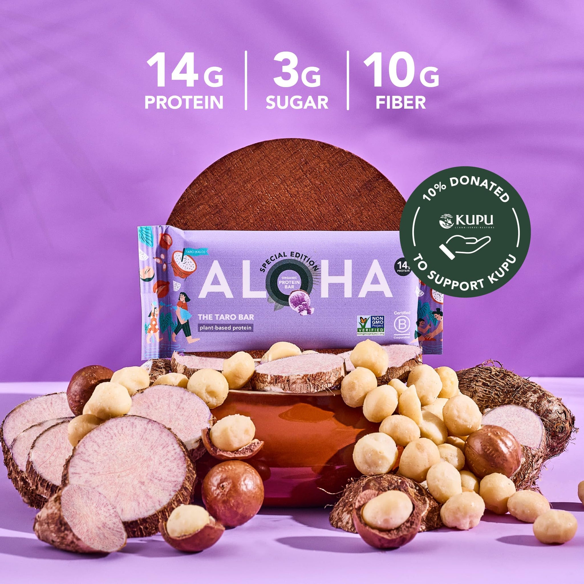 ALOHA Organic Plant Based Protein Bars | The Taro Bar - Special Edition | 6 Count, 1.98oz Bars | Vegan, Low Sugar, Gluten Free, Paleo, Low Carb