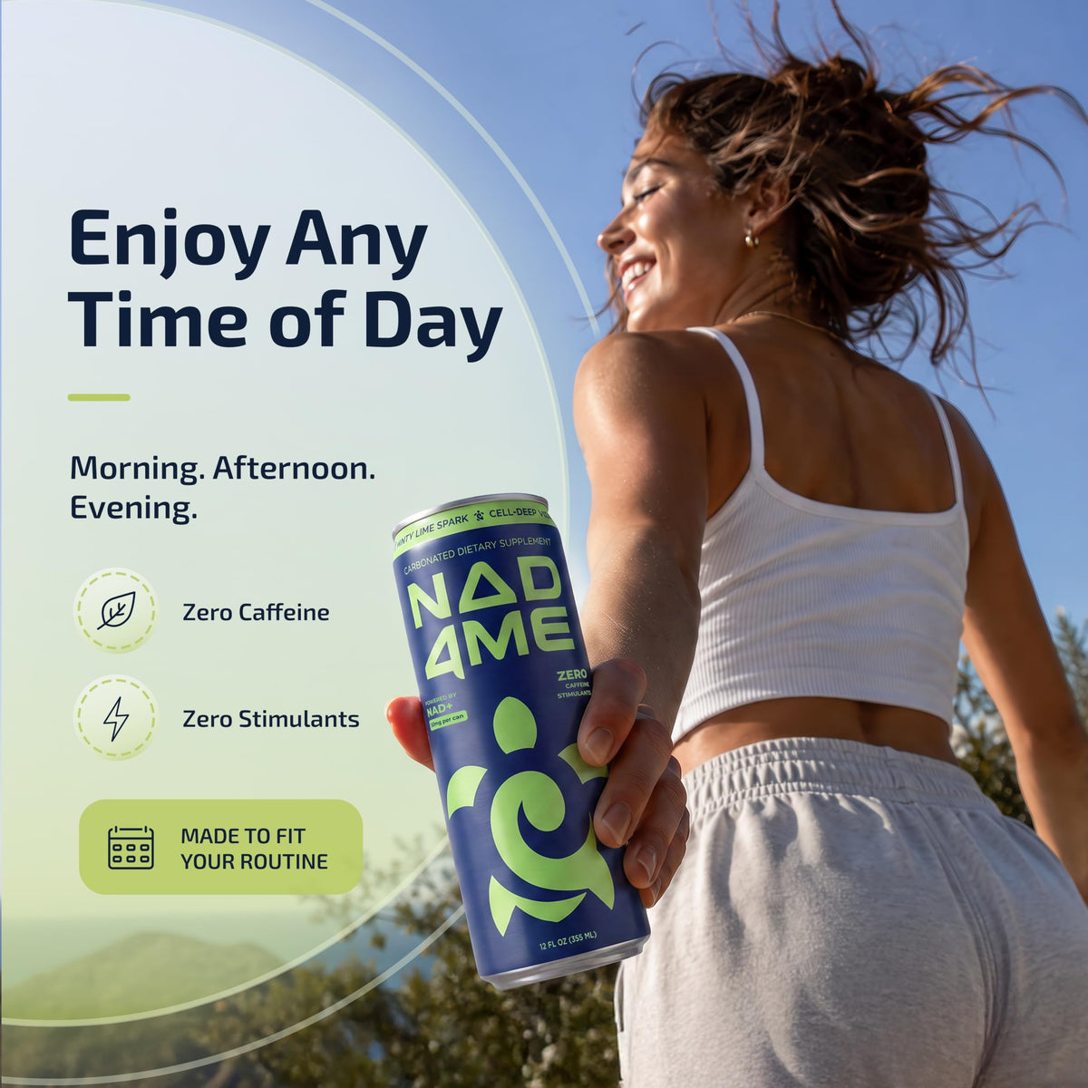 NAD4Me Minty Lime Cellular Energy Drink, Sparkling, Zero Caffeine, 4-Pack