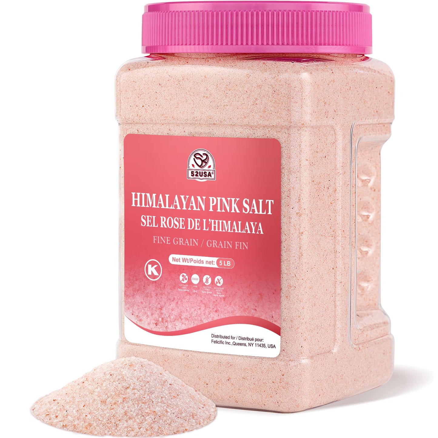 52USA Himalayan Pink Salt Fine, Fine Ground Table and Cooking Salt, 80oz (5 Pound), 100% Real, Pure, Unrefined Himalayan Pink Salt, Pink Himalayan Sea
