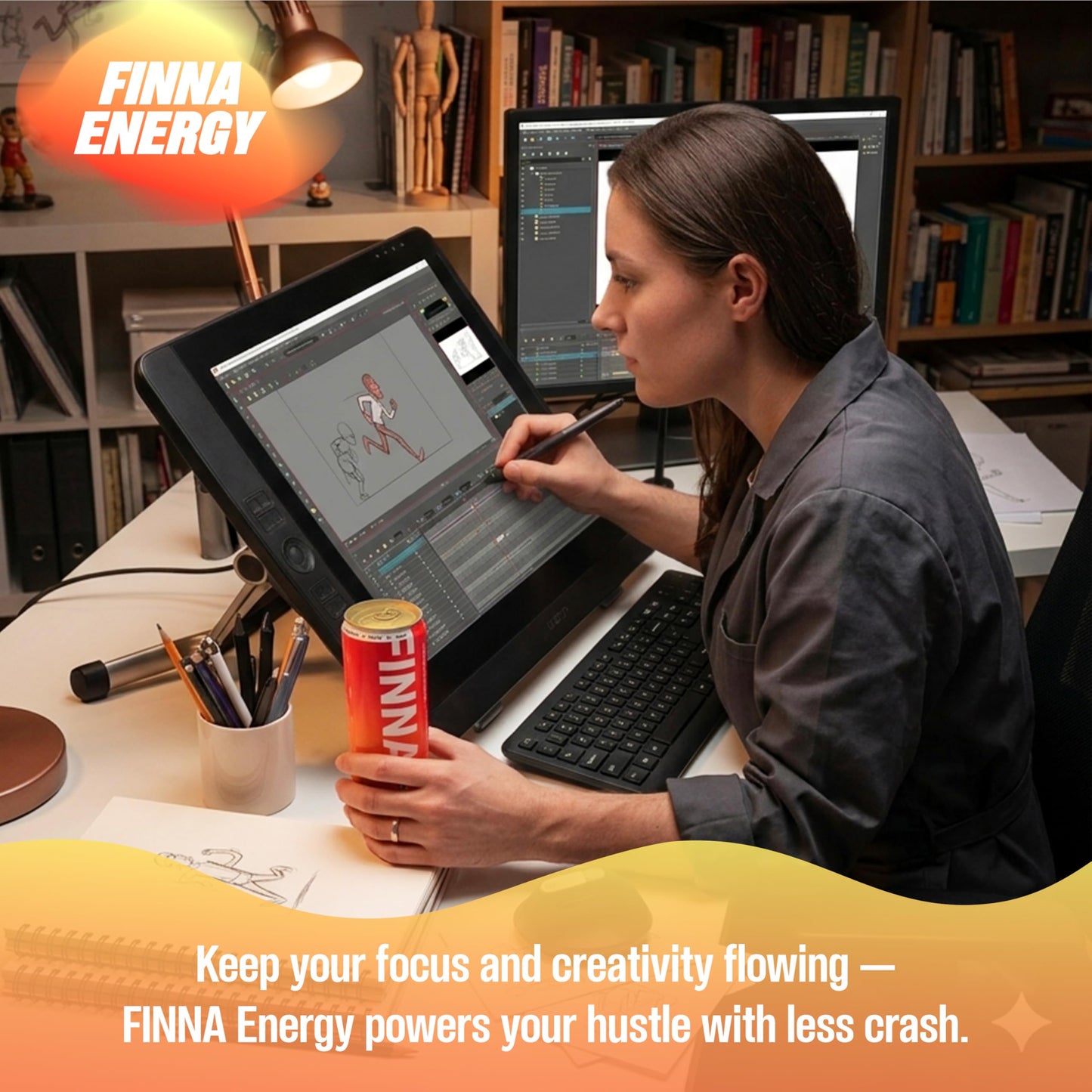 FINNA Energy Drink - Lightly Carbonated, 13 Ingredients for Focus, No Jitters, Less Preservatives, Low-Calorie, Suitable for Work, School & Gym