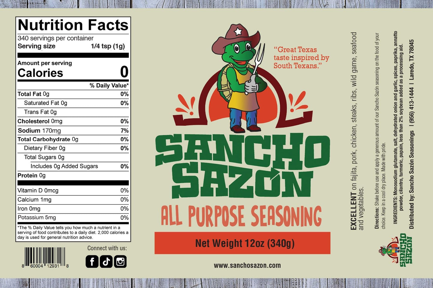 Sancho Sazon - All-Purpose Seasoning Blend -12oz Tex-Mex Spice Mix for Grilling, BBQ, Meat & Vegetables