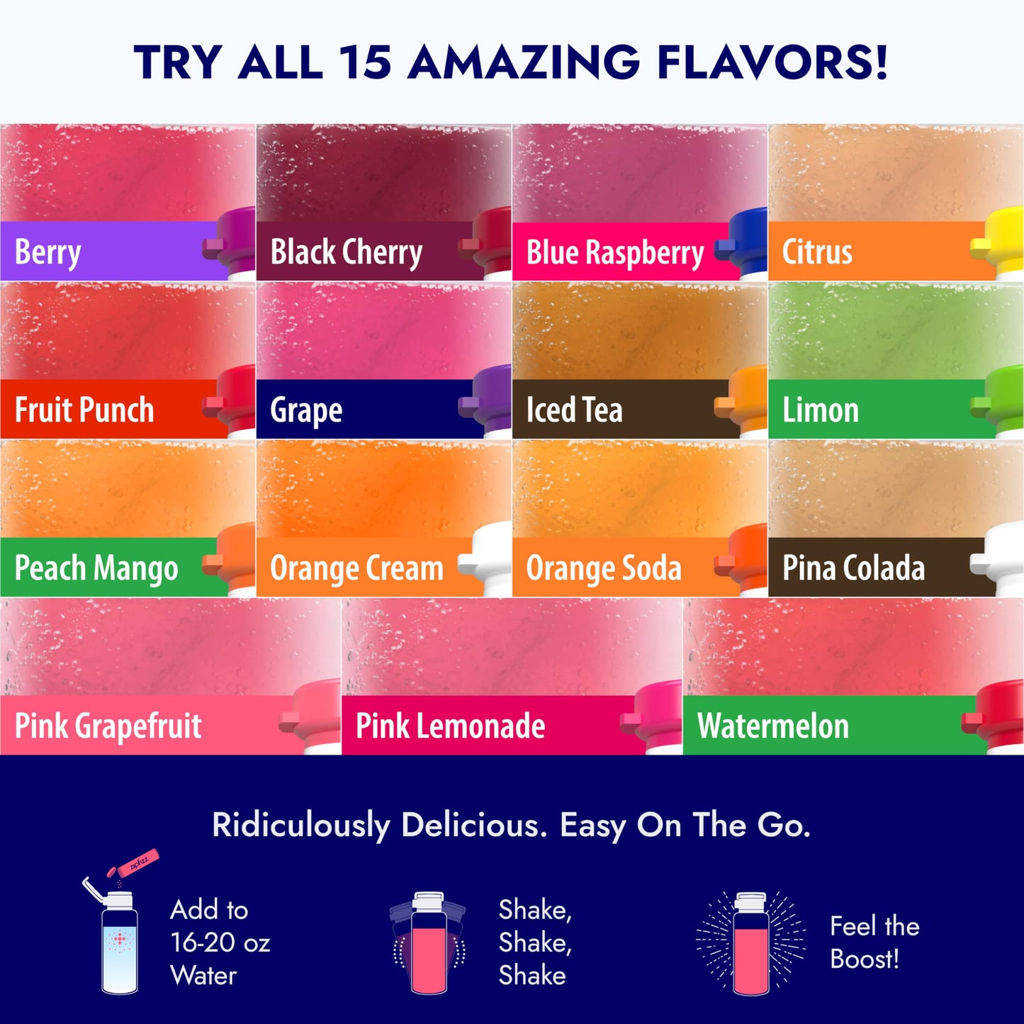 Zipfizz Daily Energy Drink Powder, Variety Pack, 15 Pack | 3-in-1 Sustained Energy, Rapid Hydration, and Essential Vitamins | Sugar-Free | Electrolyte