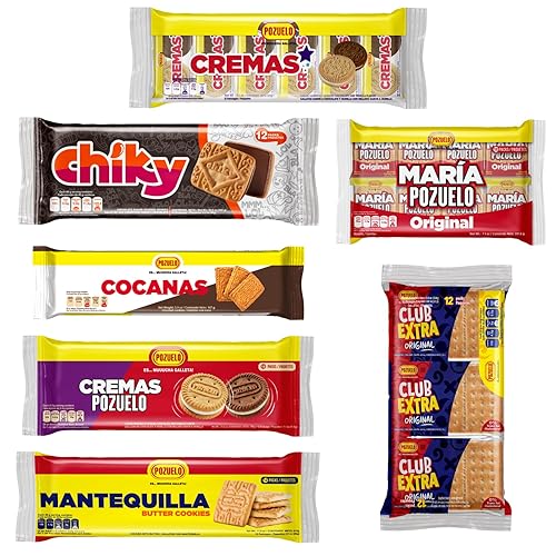 Pozuelo Cookies & Crackers Variety Bundle | Chiky Chocolate, Butter Cookies, Club Extra Crackers, Cremas Star, Cremas Mixed, Maria Pozuelo, Cocanas |