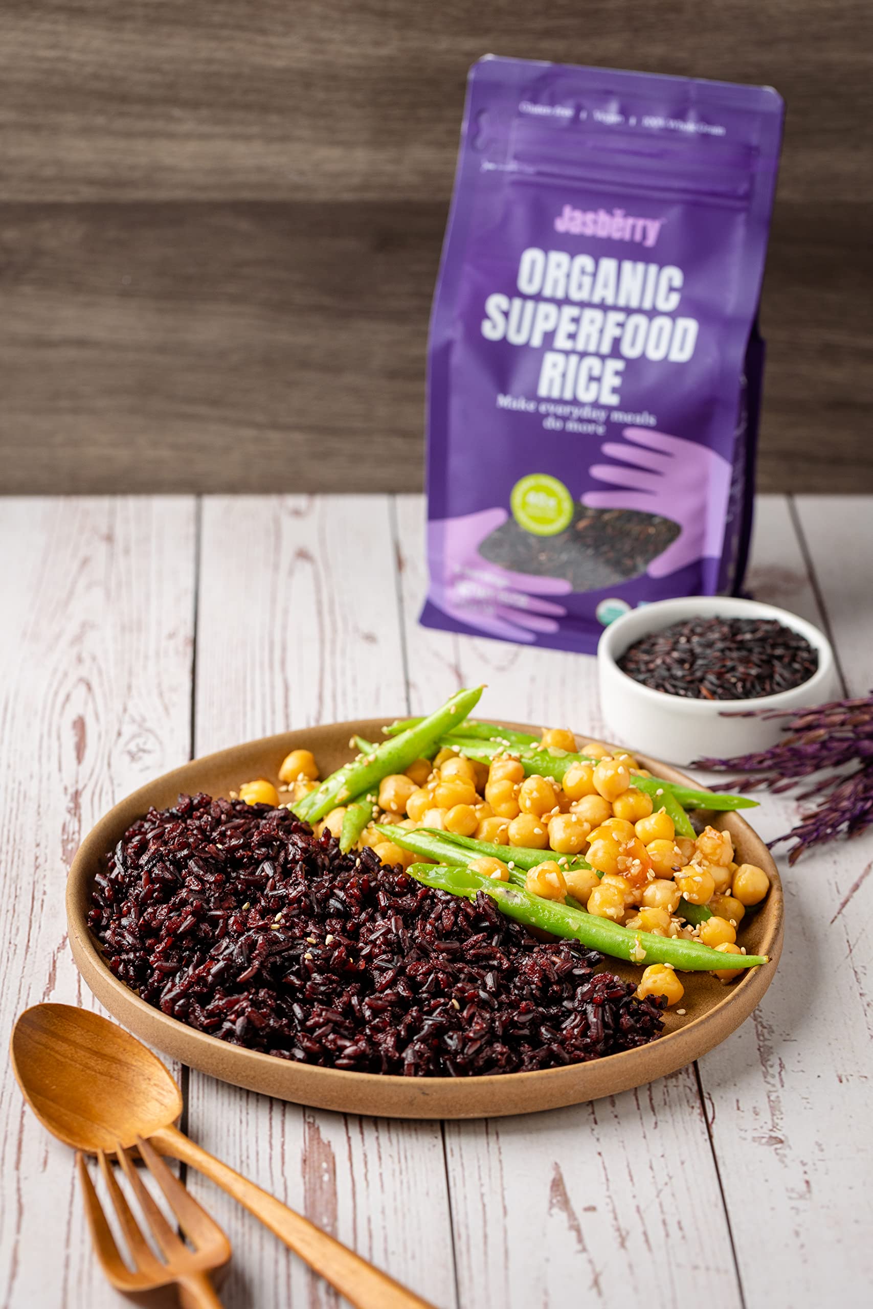 Jasberry - Organic Superfood Rice, Soft & Aromatic Whole Grain Purple Rice, High in Antioxidants, Non-GMO, Gluten-free, Easy to cook, Versatile USDA Certified Organic, Vegan, Sustainable, Regenerative Farming, Small-scale farmers (11 Pound Bag)