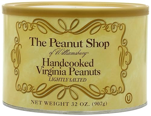 The Peanut Shop of Williamsburg Handcooked Lightly Salted Virginia Peanuts, 32-Ounce Tins (Pack of 2)