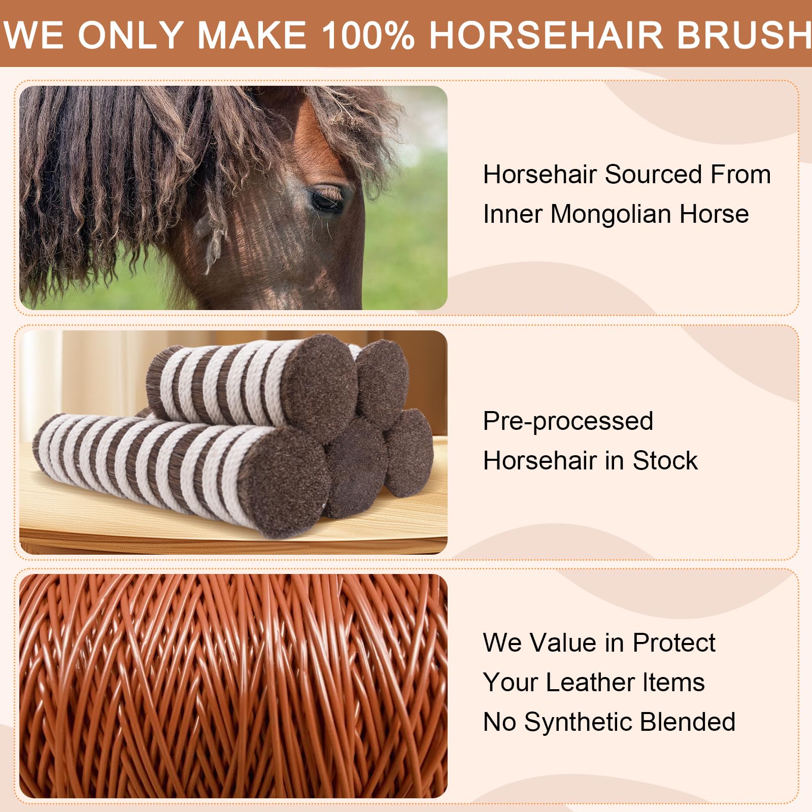 100% Horse Hair Clothes Brush for Wool Coats Cashmere Suits No Shedding Soft Bristle Garment Brush for Lint Removal Premium Beechwood Handle Hat Brush
