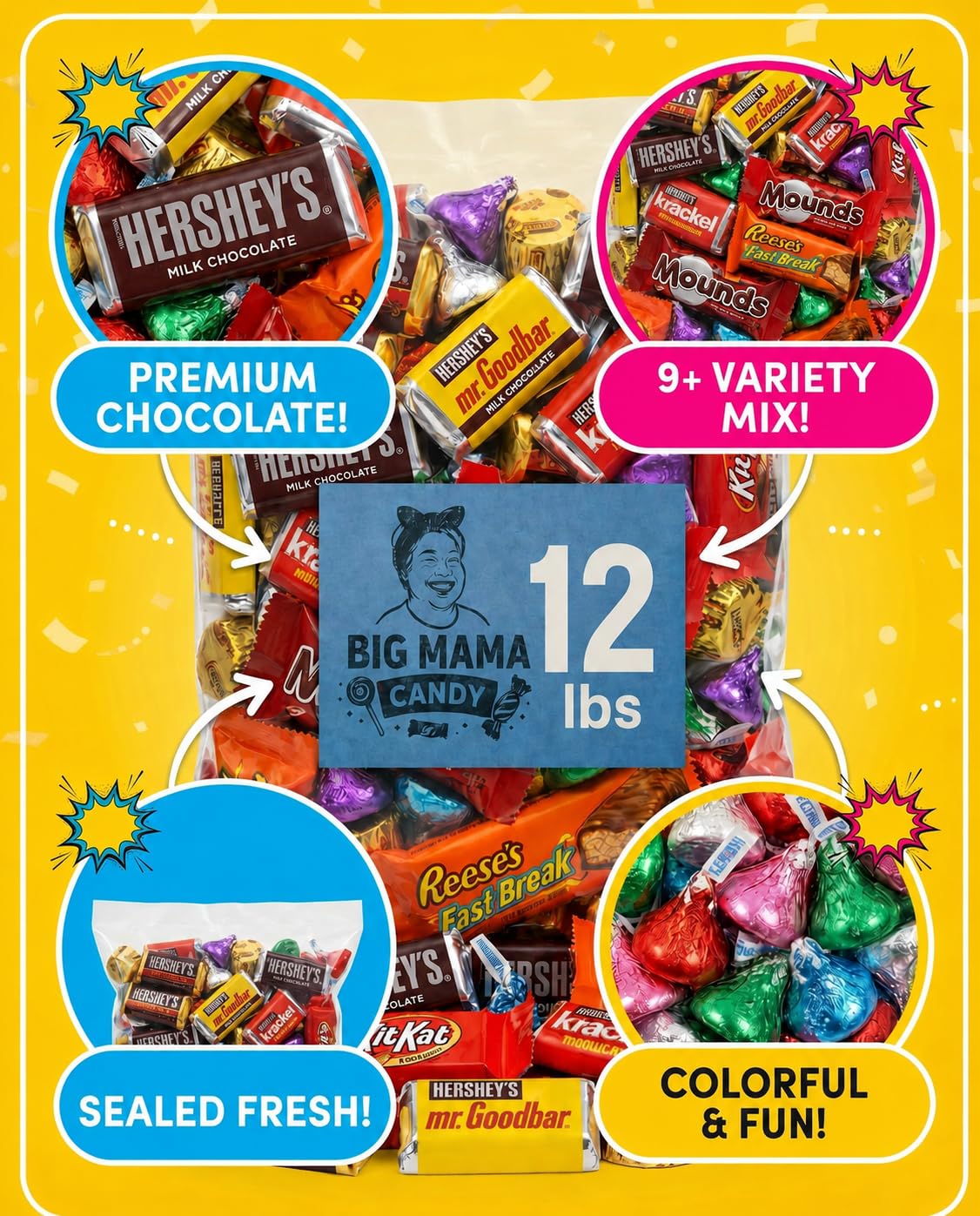 Big Mama Candy Chocolate Variety Pack 12 lb Bulk Individually Wrapped
