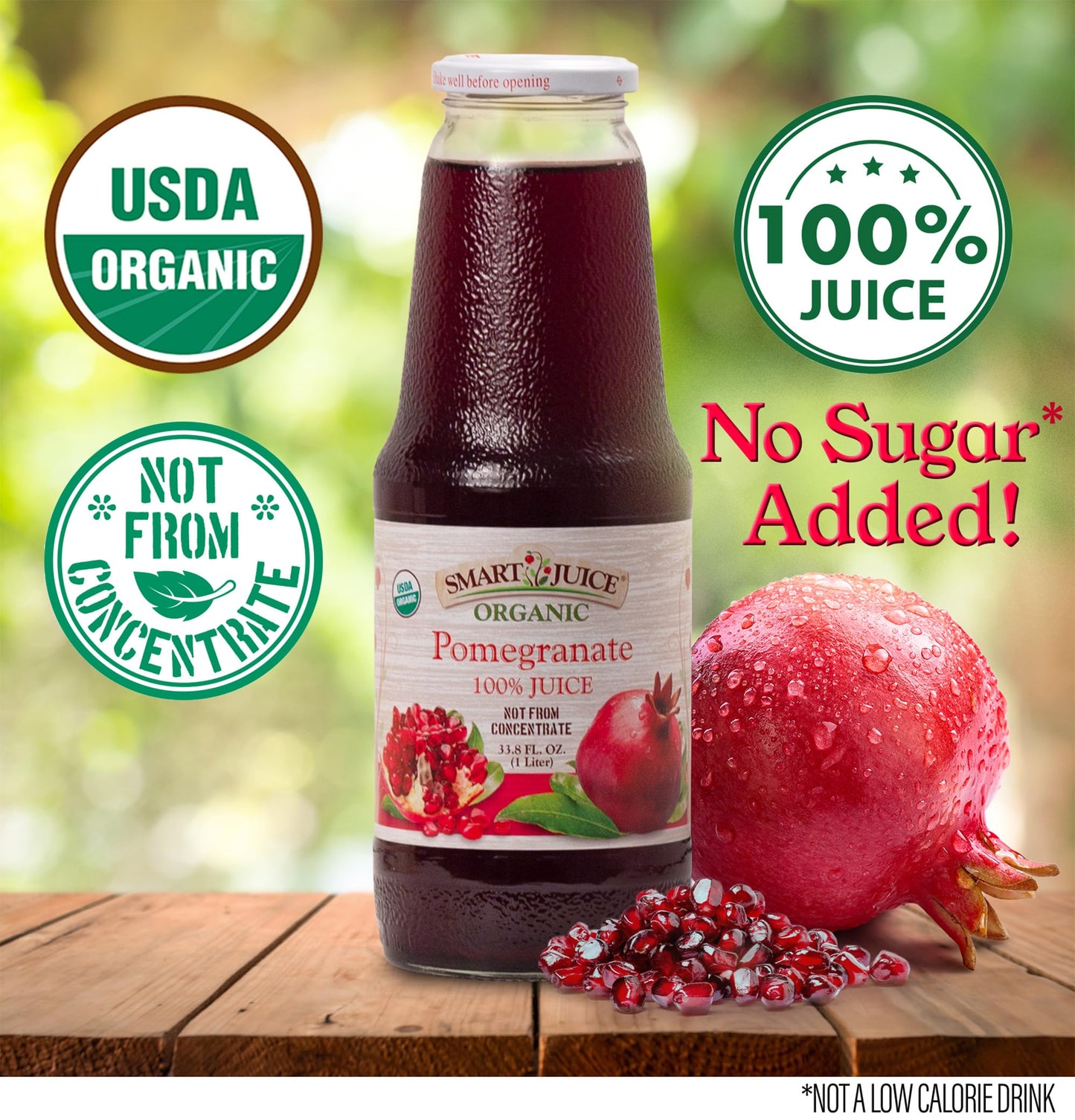 Smart Juice Organic Pomegranate Juice - 100% Juice, Not From Concentrate - 33.8 fl oz (1L) - (Pack of 6)