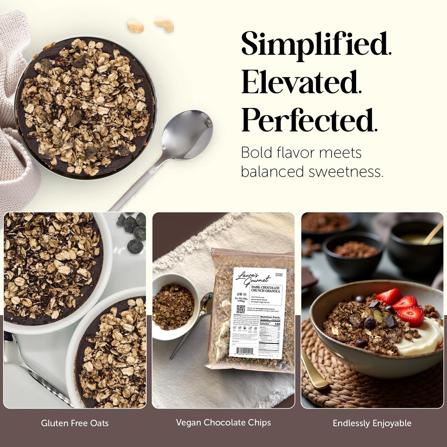 Laura's Gourmet Granola Dark Chocolate Crunch, 2 lb, Gluten-Free Oats, Vegan, Dairy & Soy Free Snack, Organic Agave, Bittersweet Chocolate & Cocoa