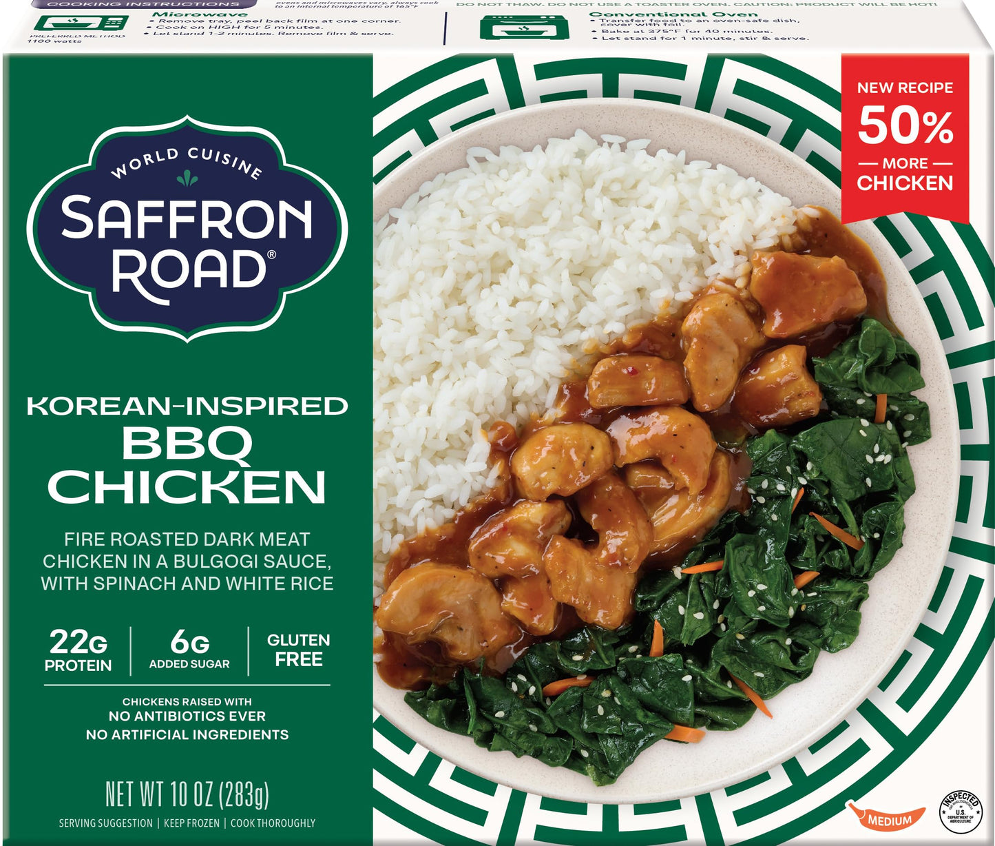 Saffron Road Korean Fire-Roasted Chicken with Spinach, 10 OZ