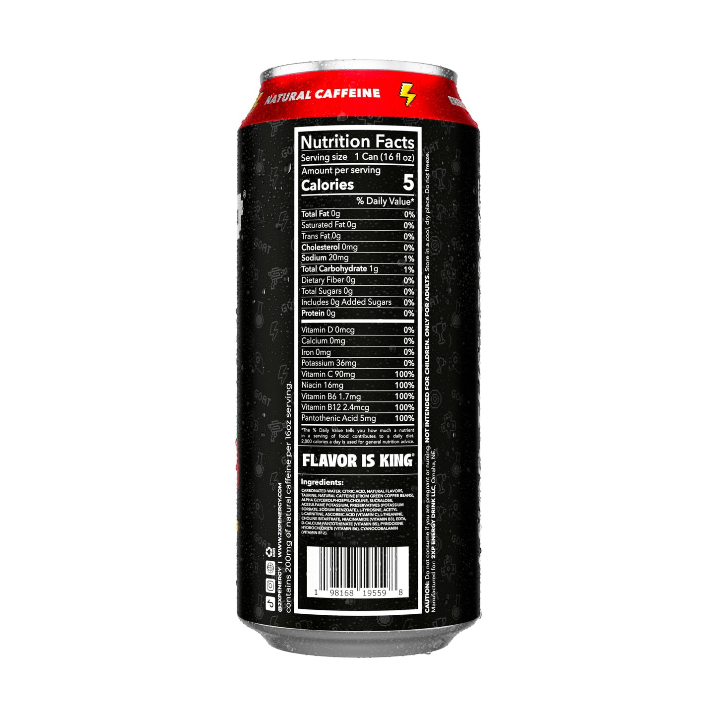 2XP Energy Drink | 2x Energy & Endurance | Alpha -GPC, L-Tyrosine, 200mg Natural Caffeine | 0 Sugar or Artificial Colors | 16oz, 12-Pack (Cherry