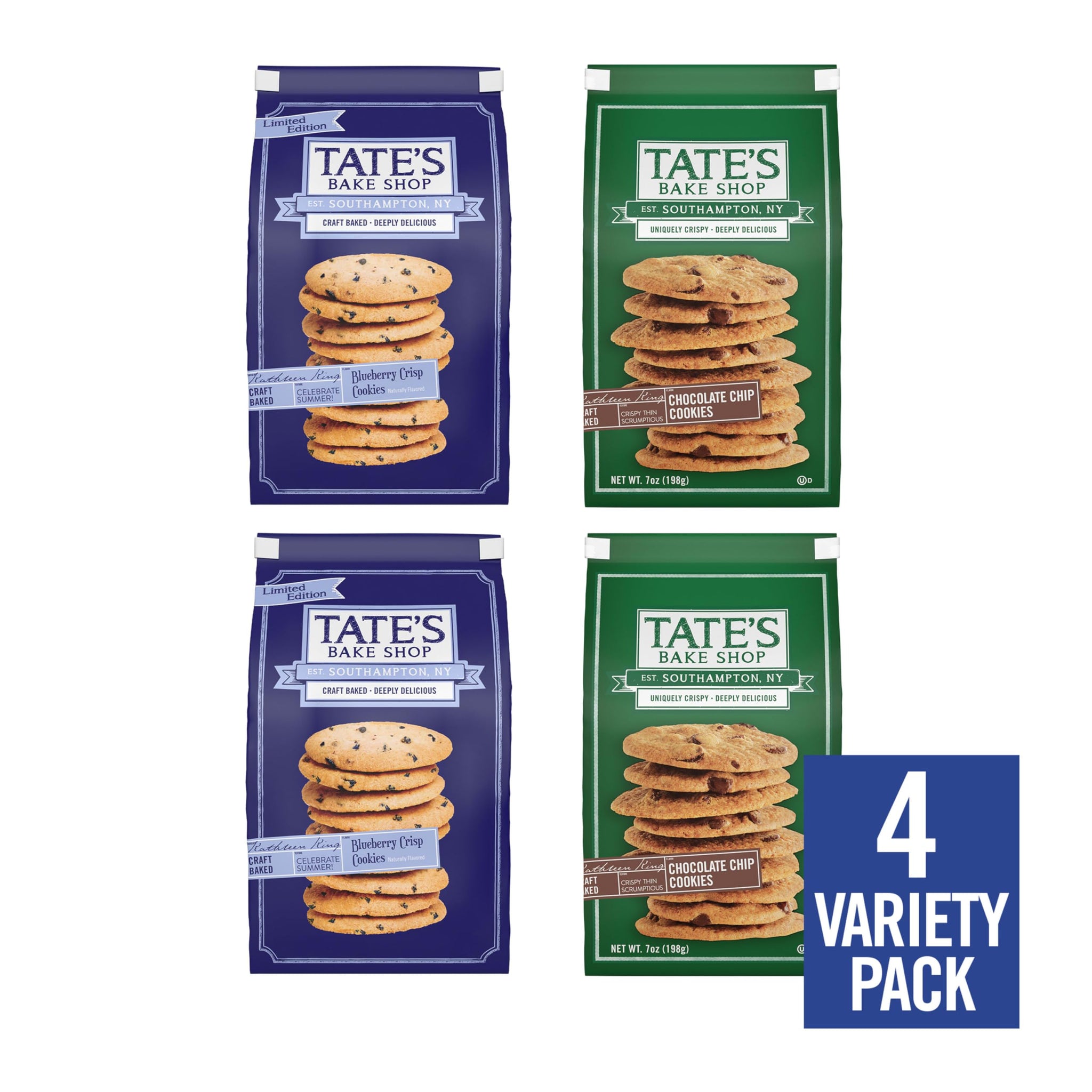 Tate's Bake Shop Blueberry Crisp and Chocolate Chip Cookies Variety Pack, 4 Bags