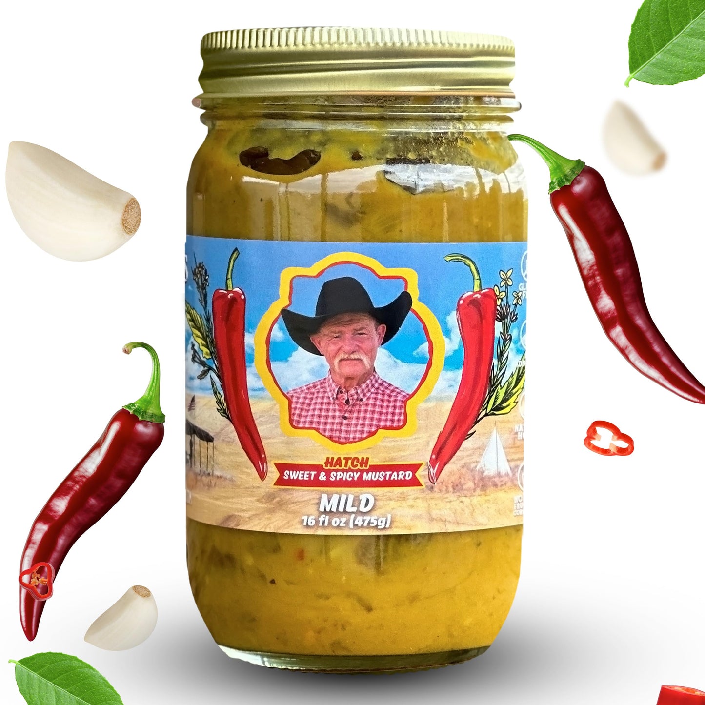 Kent Rollins Sweet & Spicy Mustard - Hatch Chile Gourmet Mustard Sauce for Burgers, Sandwiches & Dipping - Sweet Heat Condiment - Gluten Free - 16 oz