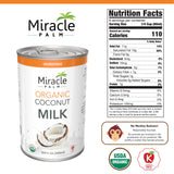 Miracle Palm Organic Coconut Milk Unsweetened - No Gums or Preservatives, Vegan, Dairy Free, Gluten Free, 13.5 Fl Oz Cans (Pack of 6)