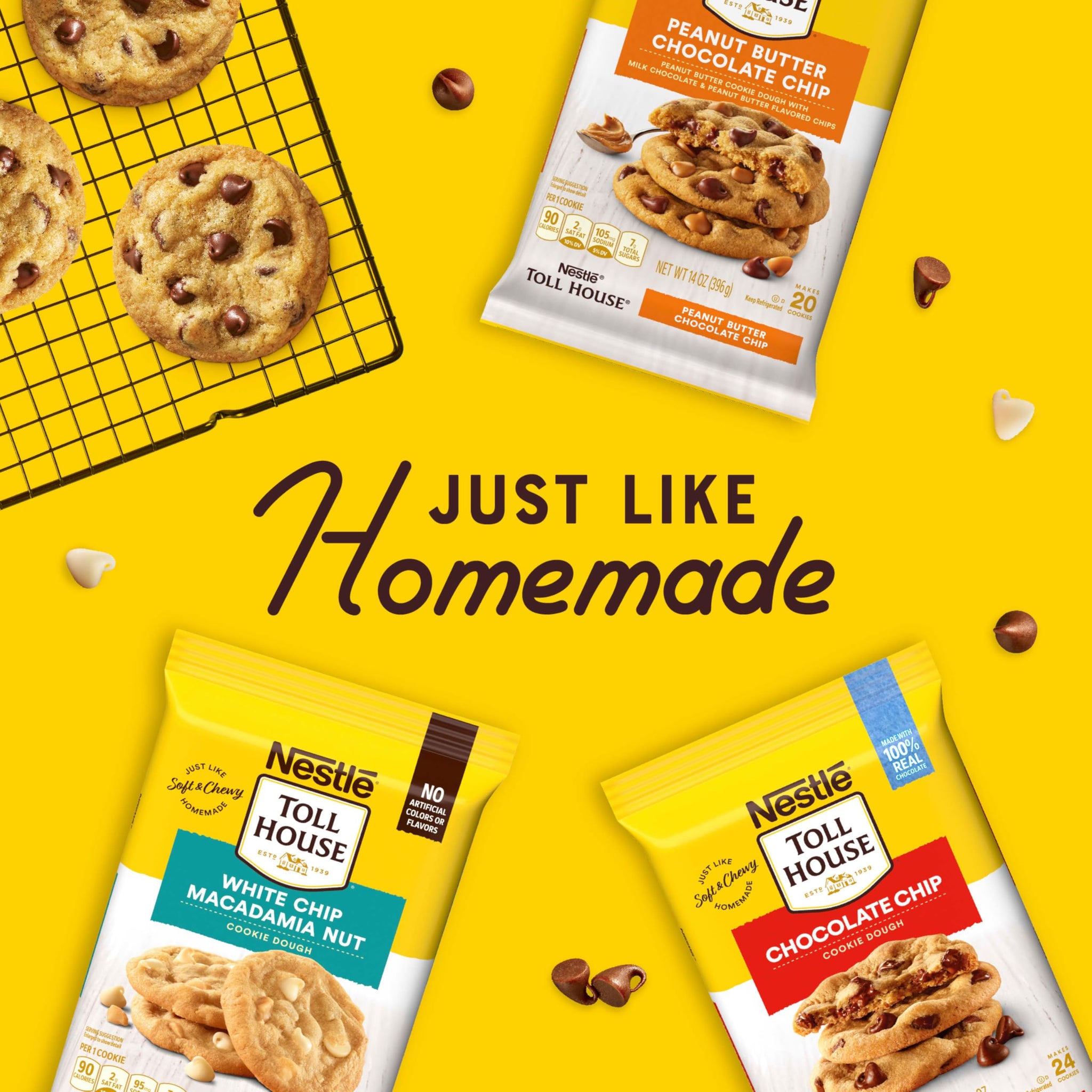 Nestle Toll House Chocolate Chip Cookie Dough with 100% Real Chocolate Chips - 2 Dozen Ready To Bake Just Like Homemade Chocolate Chip Cookies 16.5 Oz