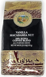 Royal Kona 10% Kona Coffee Blend, Vanilla Macadamia Flavor - Ground Coffee 40 Ounce Bag - PACK OF 3
