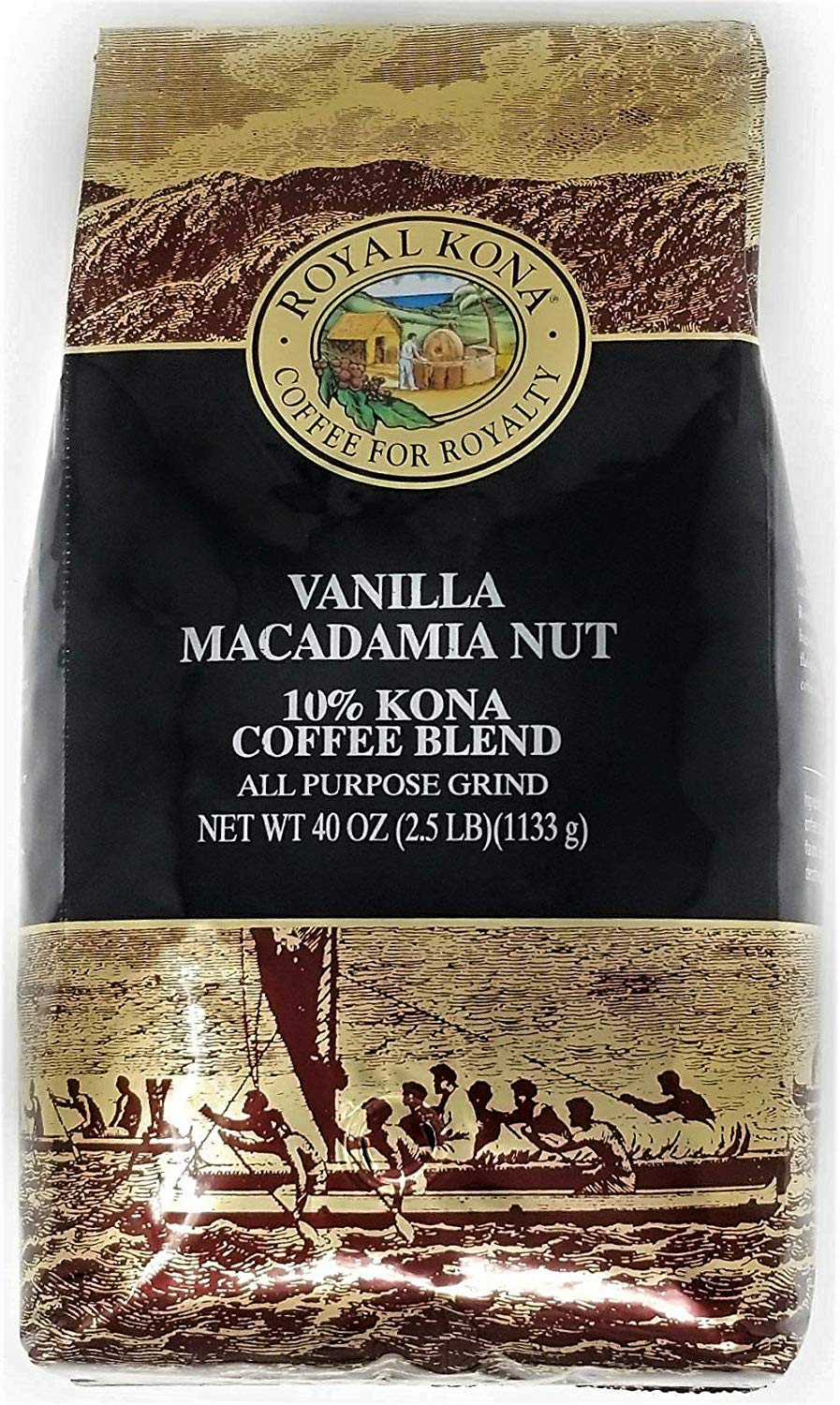 Kona 10% Kona Coffee Blend, Vanilla Macadamia Flavor - Ground Coffee 40 Ounce Bag - PACK OF 2