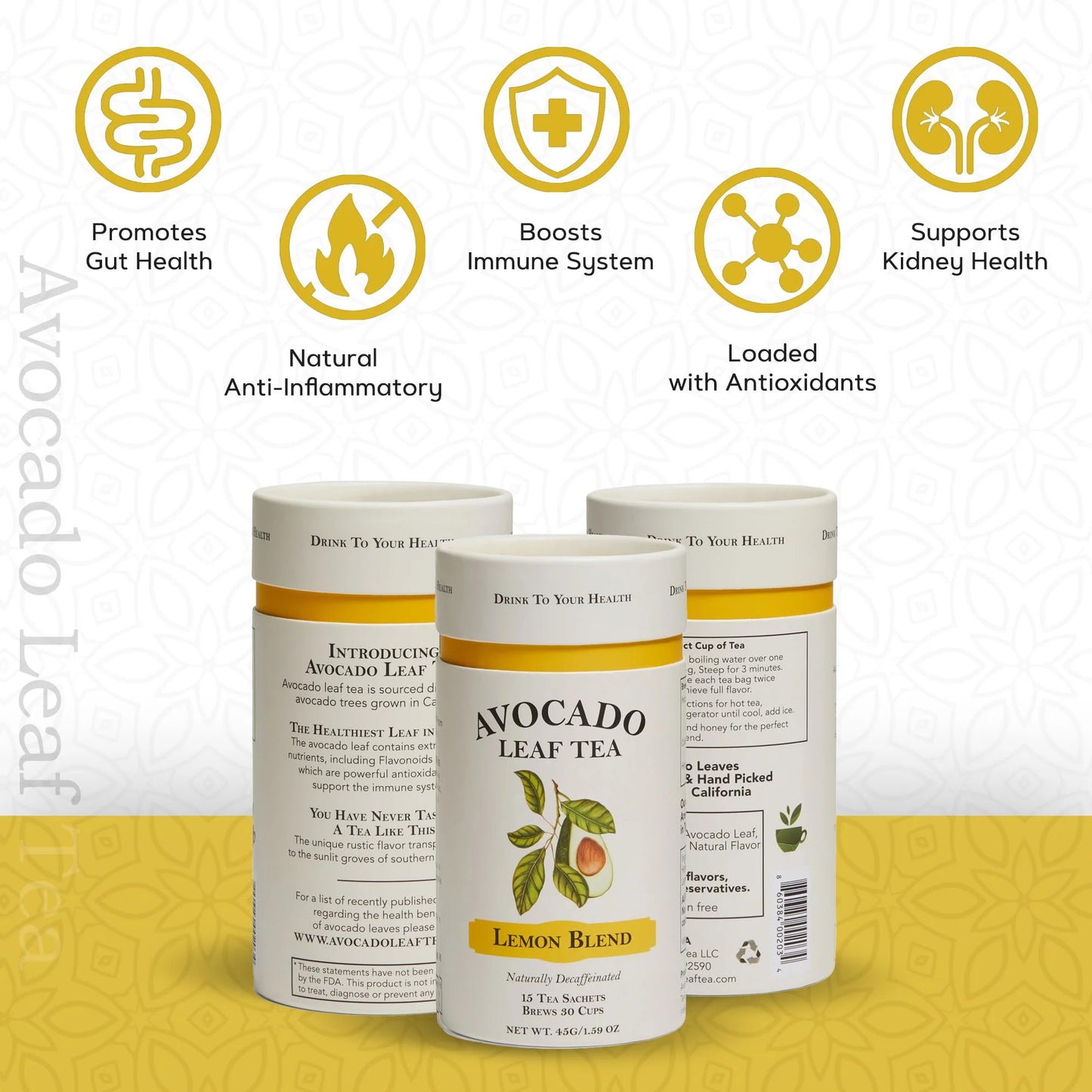 Avocado Leaf Lemon Tea Blend - Caffeine-Free | Healthy Herbal Tea | Immune Booster | Cold Brew or Hot Tea | 15 Tea Bags -30 Servings (Non-GMO)