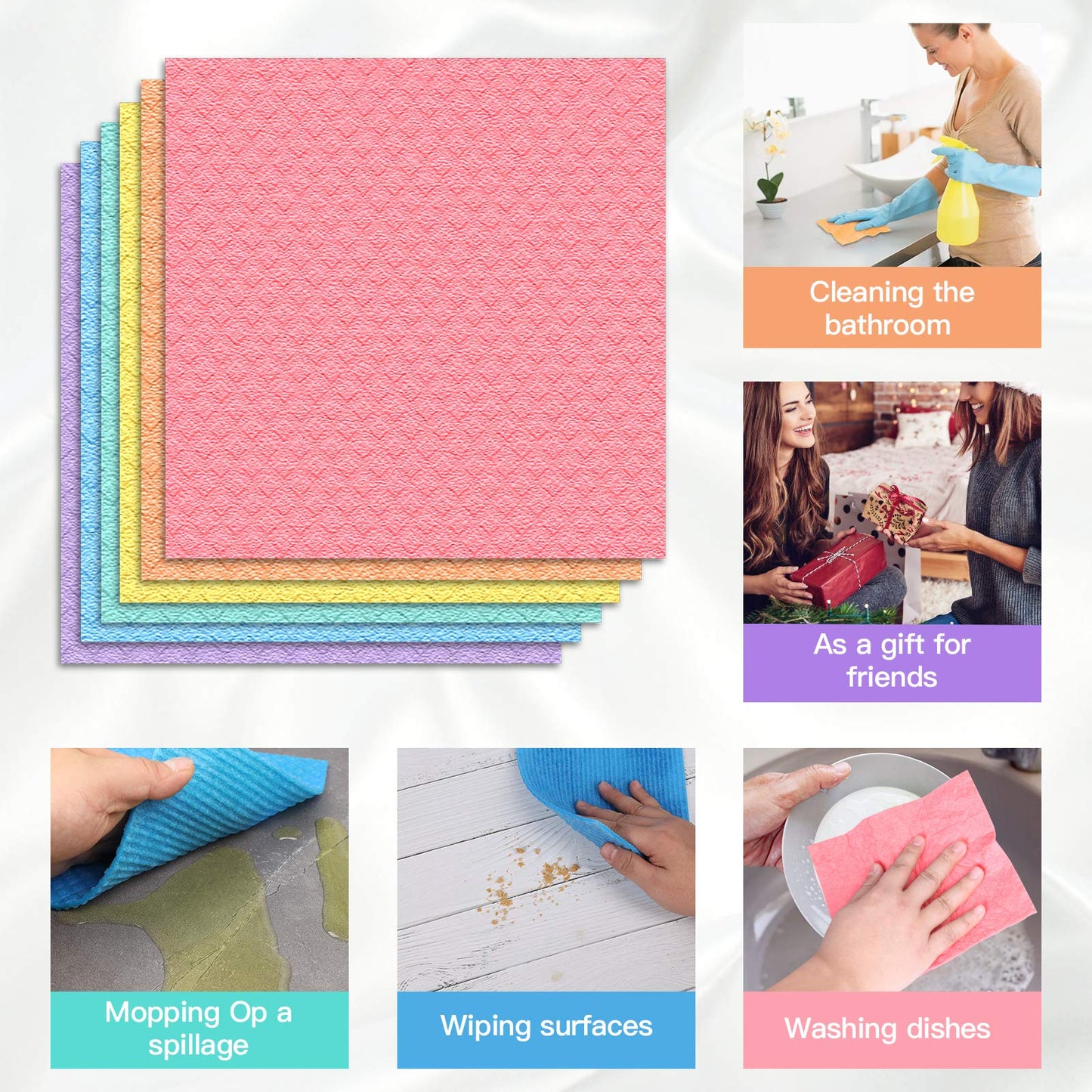 Jekayla Swedish Dishcloth Cellulose Sponge Cloths, Eco-Friendly Reusable Cleaning Cloths for Kitchen, 12 Pack of Absorbent Dish Washing Paper Towel(12