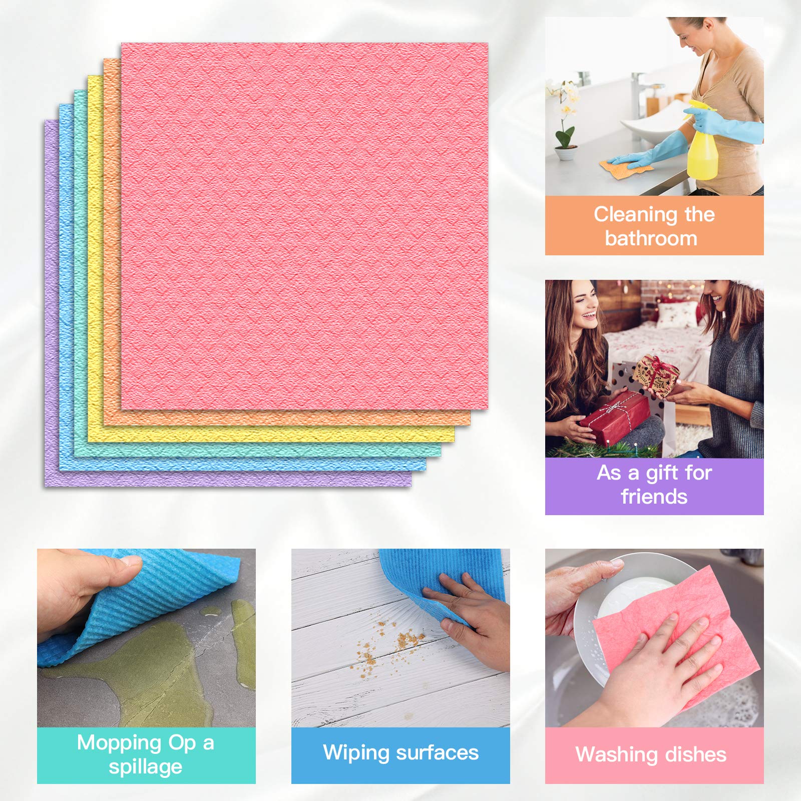 Jekayla Swedish Dishcloth Cellulose Sponge Cloths, Eco-Friendly Reusable Cleaning Cloths for Kitchen, 12 Pack of Absorbent Dish Washing Paper Towel(12