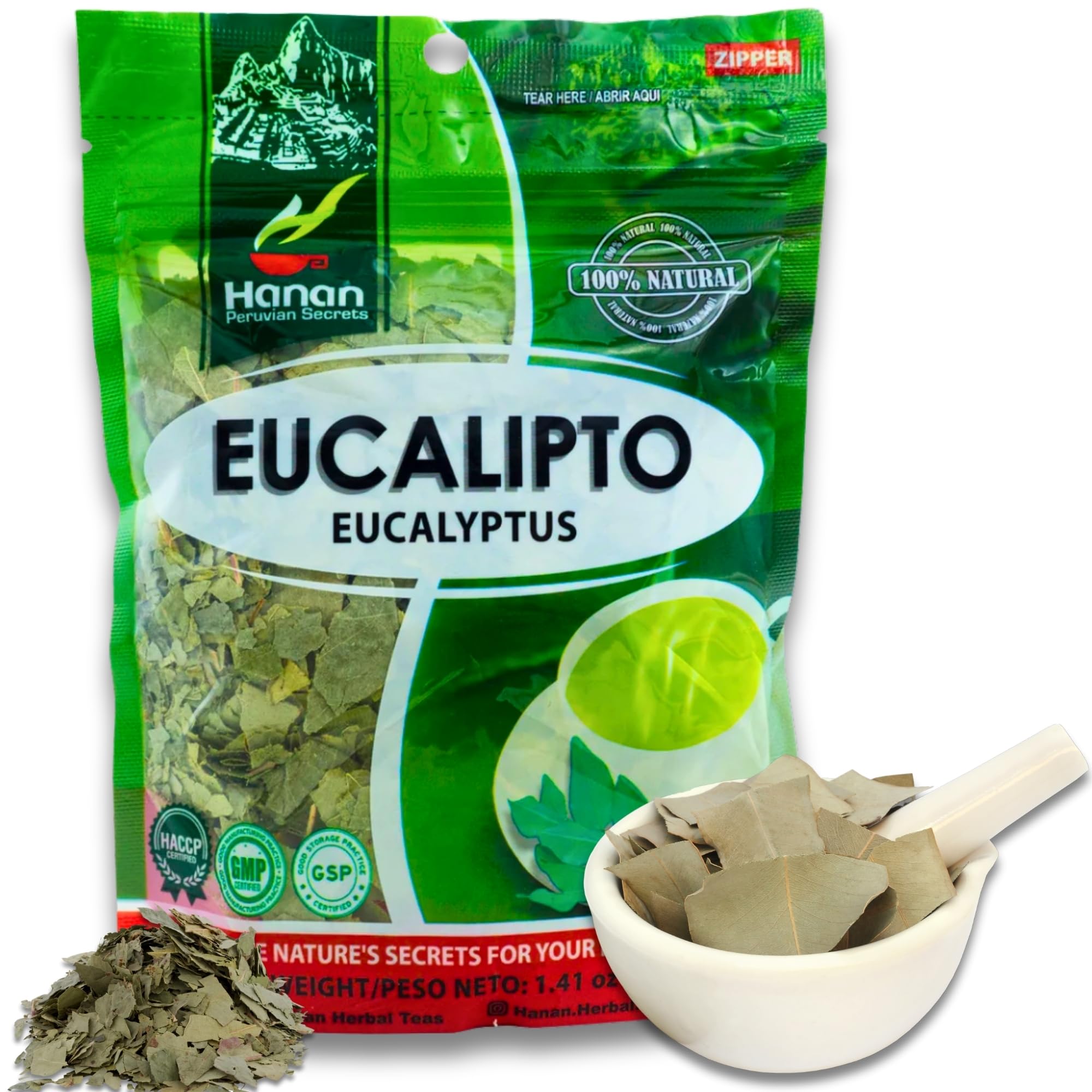 Hanan Dried Eucalyptus Leaves - Te de Eucalipto, Natural Eucalyptus Loose Leaves - Eucalipto Hojas Naturales Grown in Peru - Herbal Tea, Fresh Taste
