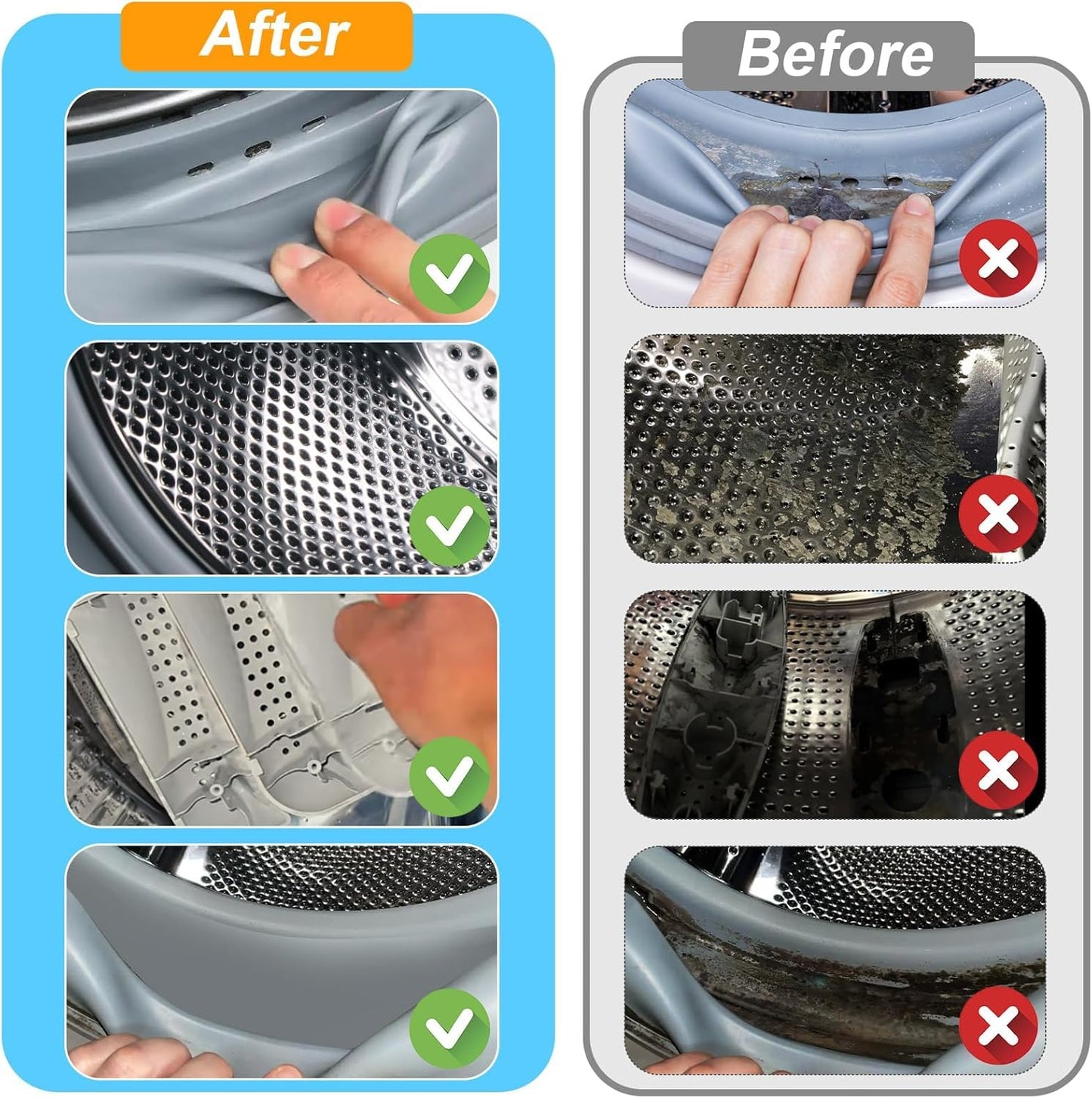 Washing Machine Cleaning Brush Set, 6-Piece Front Load Washer Cleaner Kit with Drum Slot Brush, Crevice Brushes for Rubber Seal