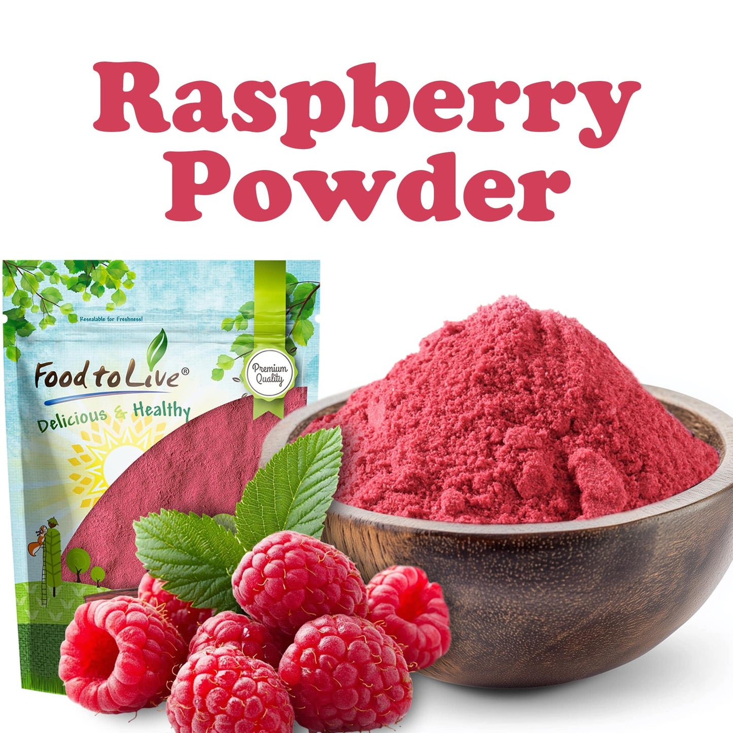 Food to Live Raspberry Juice Powder, 8 Ounces - Spray-Dried, No Sugar Added, Contains Maltodextrin, Vegan, Kosher, Bulk, Perfect for Smoothies