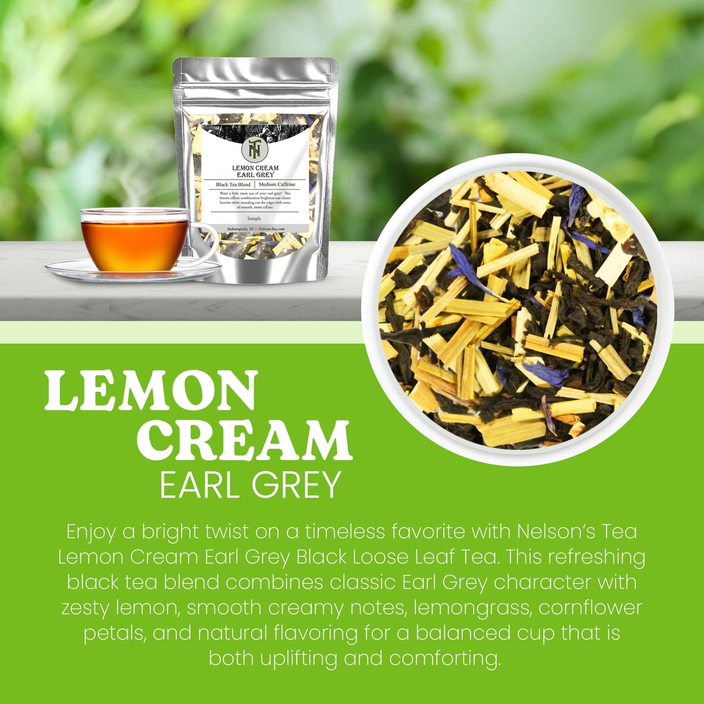 Nelson's Tea Lemon Cream Earl Grey Black Loose Leaf Tea w/Lemongrass, Cornflower & Natural Flavoring - 0.4oz Black Blend - Zesty & Creamy, Refreshing