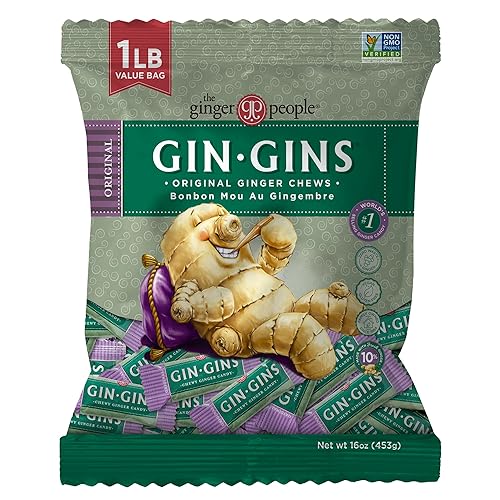 GIN GINS Original Ginger Chews - Natural Fresh Ginger Candy by The Ginger People - Individually Wrapped Healthy Candy - Original Flavor - Large 1 lb