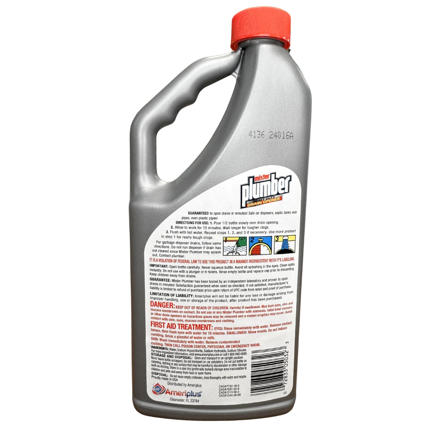 Mister Plumber Professional Formula Drain Opener, 32 Fl Oz "No-Glug" Easy-Pour Bottle, 3-Pack